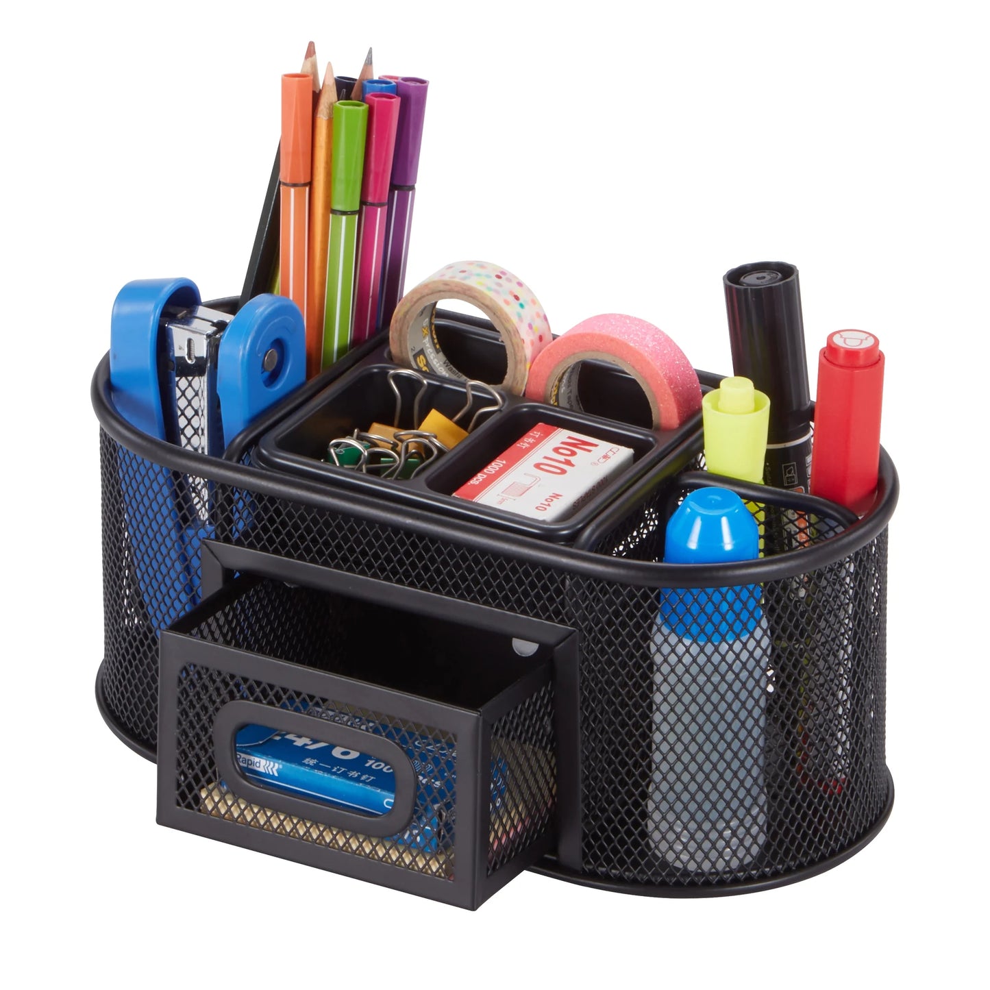 Metal Mesh Desktop Organizer, 8 Compartments, Black