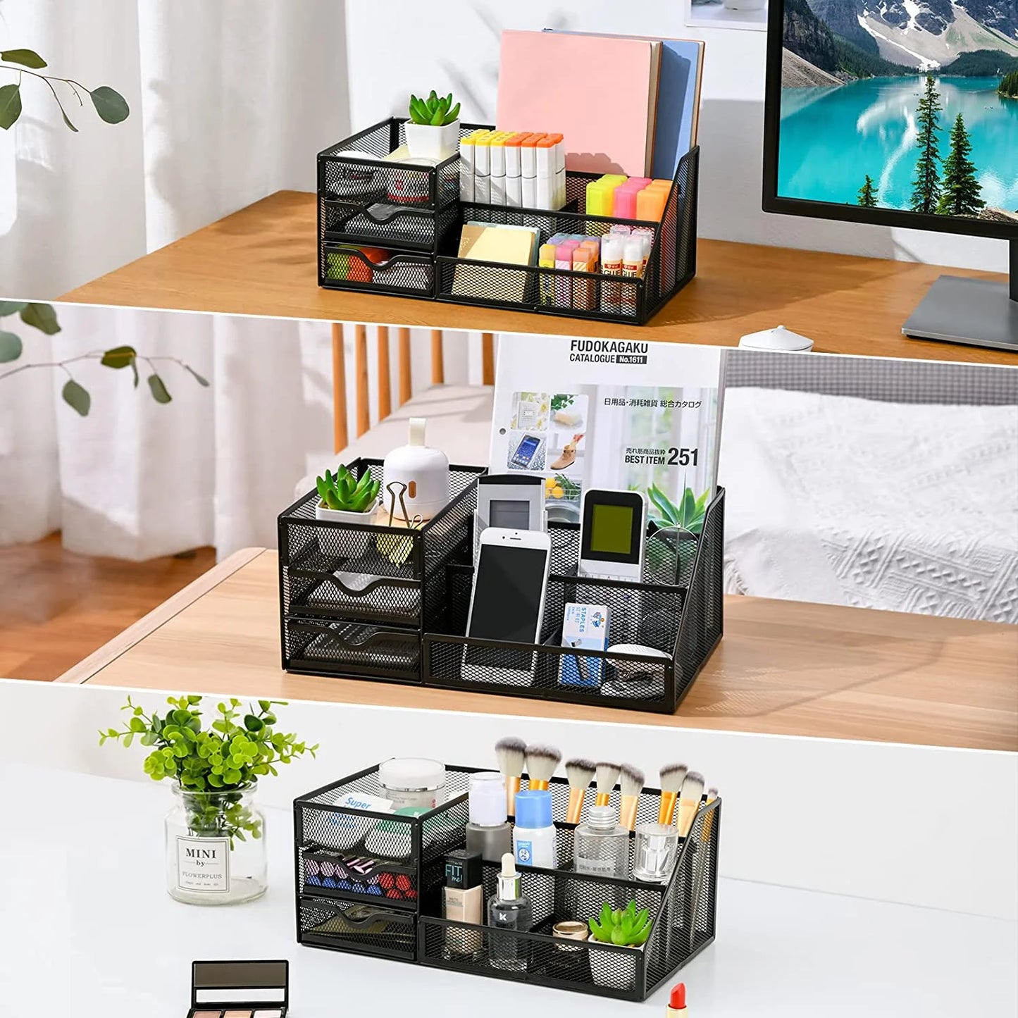 Mesh Desk Organizer with Drawers,, Office Desktop Organization for Office Supplies,(1Pack)