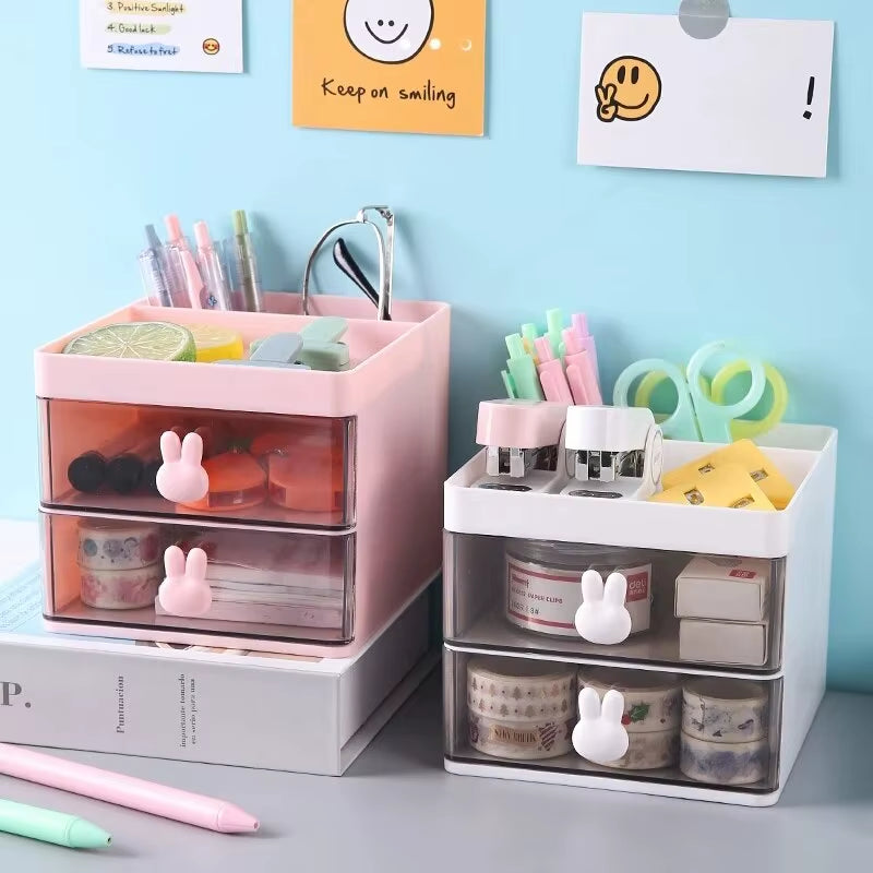 Compact Multi-Functional Desk Organizer with Drawer - Perfect for Office, Makeup, and Stationery Storage