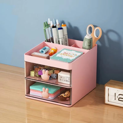 Compact Multi-Functional Desk Organizer with Drawer - Perfect for Office, Makeup, and Stationery Storage