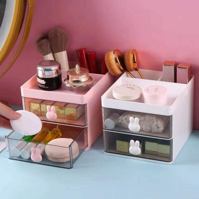 Compact Multi-Functional Desk Organizer with Drawer - Perfect for Office, Makeup, and Stationery Storage