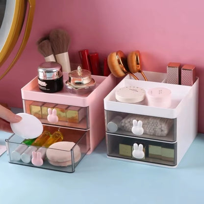 Compact Multi-Functional Desk Organizer with Drawer - Perfect for Office, Makeup, and Stationery Storage