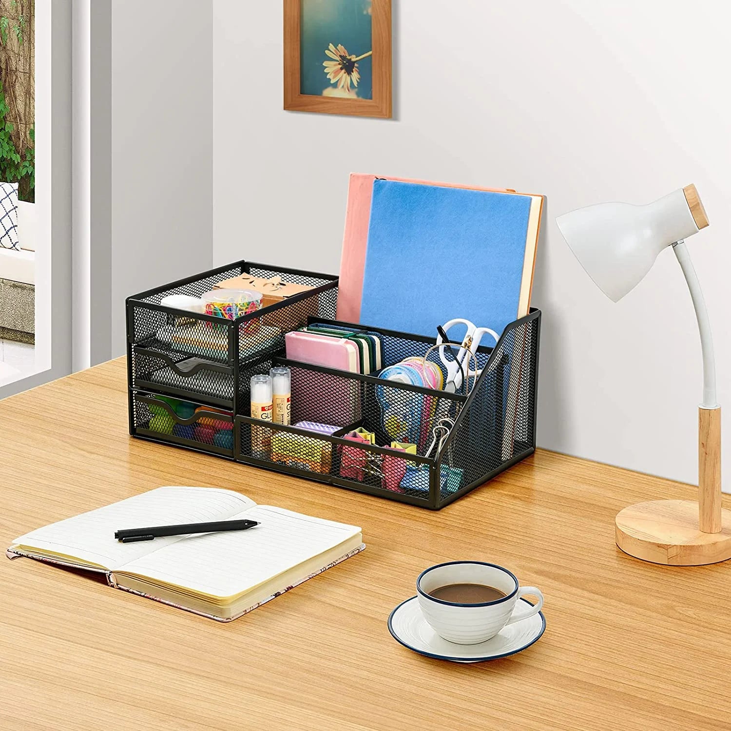 Mesh Desk Organizer with Drawers,, Office Desktop Organization for Office Supplies,（1Pack）