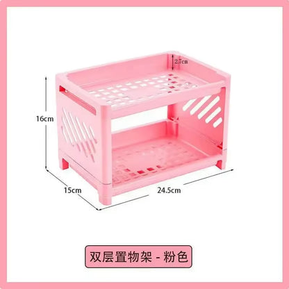 Double Layer Rectangular Desk Organizer - Stylish Storage Rack for Students & Office Accessories