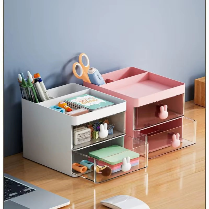 Compact Multi-Functional Desk Organizer with Drawer - Perfect for Office, Makeup, and Stationery Storage