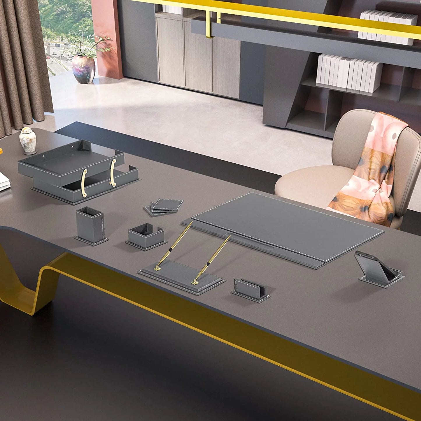 Desk Organizers - Desk Accessories - Leather Desk Organizer - Bonded Leather Set - Office Desk Accessories - Home Office Accessories - Desk Supplies - Leather Desk Set - Office Accessories