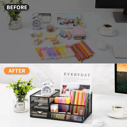 Mesh Desk Organizer with Drawers,, Office Desktop Organization for Office Supplies,（1Pack）