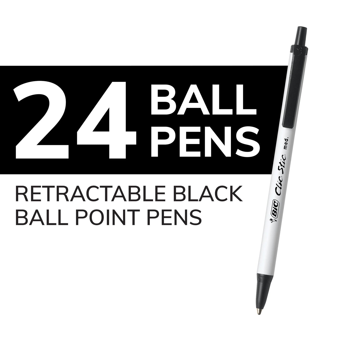 Clic Stic Black Ballpoint Pens, Medium Point (1.0Mm), 24-Count
