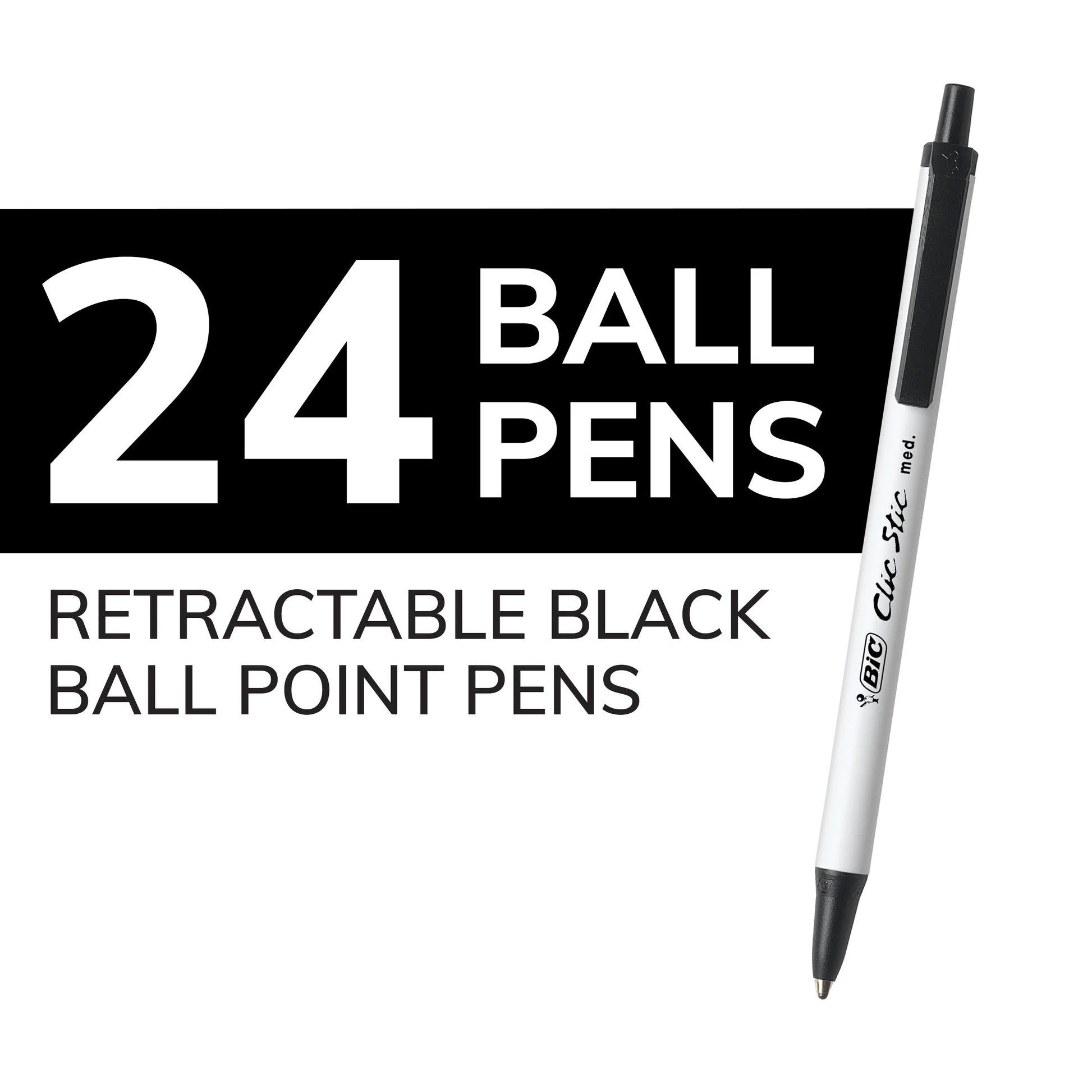 Clic Stic Black Ballpoint Pens, Medium Point (1.0Mm), 24-Count