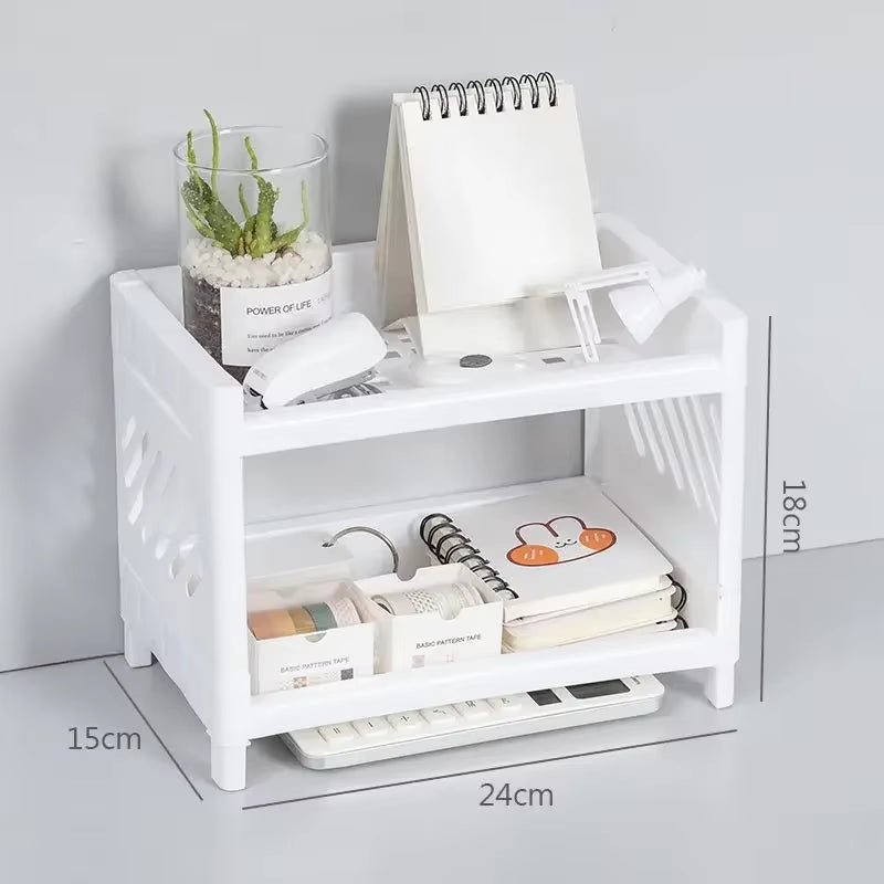 Double Layer Rectangular Desk Organizer - Stylish Storage Rack for Students & Office Accessories