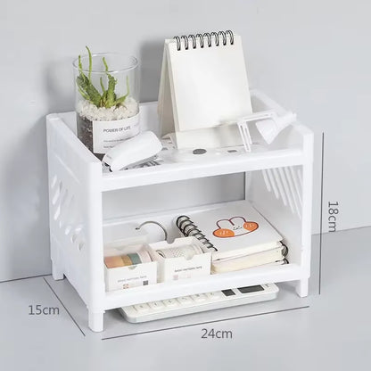 Double Layer Rectangular Desk Organizer - Stylish Storage Rack for Students & Office Accessories