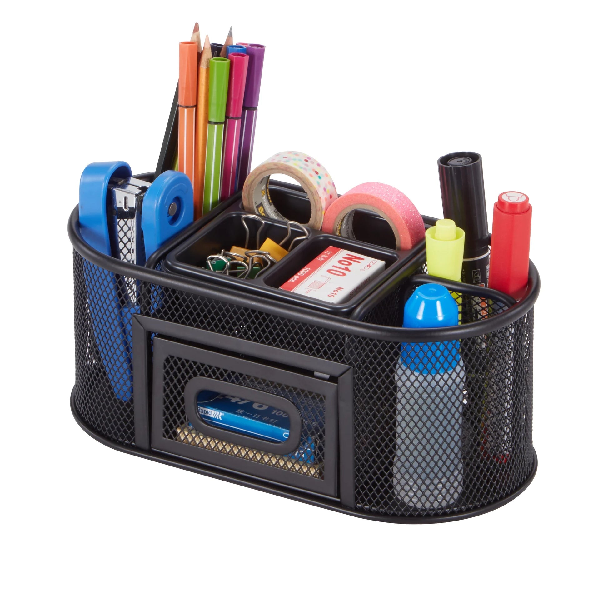 Metal Mesh Desktop Organizer, 8 Compartments, Black