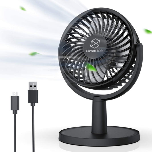 Mini Desk Fan, USB Powered Desktop Fan with 4 Speeds, Small but Powerful Strong Airflow Work Quiet, 310° Adjustment, Portable Personal Air Circulator Fan for Desktoptable Office Bedroom-Black