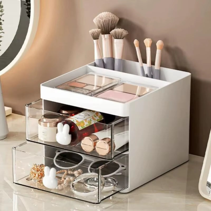 Compact Multi-Functional Desk Organizer with Drawer - Perfect for Office, Makeup, and Stationery Storage