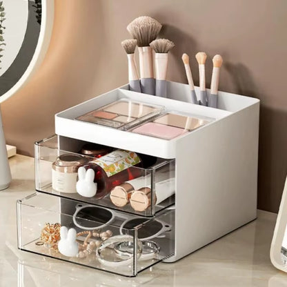 Compact Multi-Functional Desk Organizer with Drawer - Perfect for Office, Makeup, and Stationery Storage