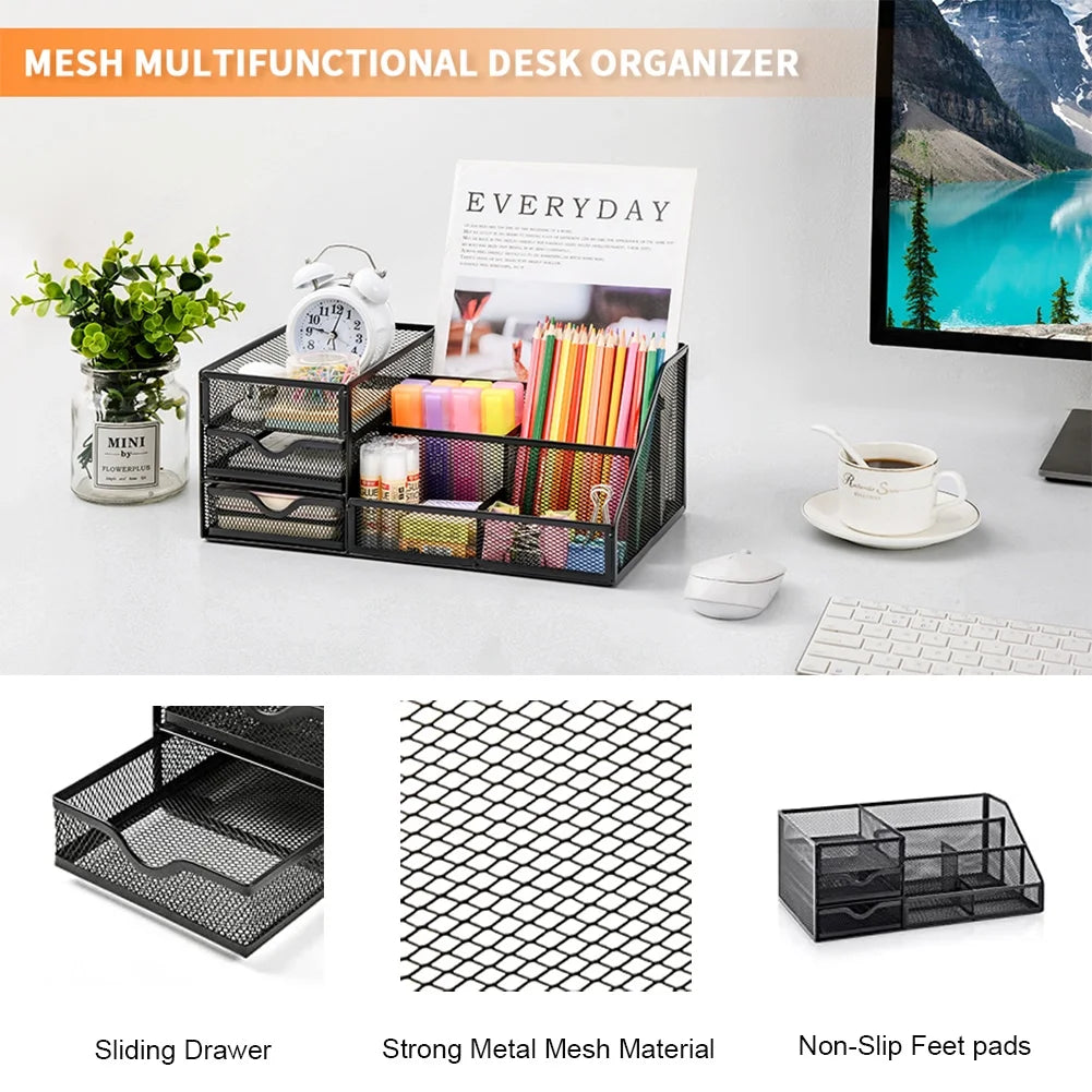Mesh Desk Organizer with Drawers,, Office Desktop Organization for Office Supplies,（1Pack）