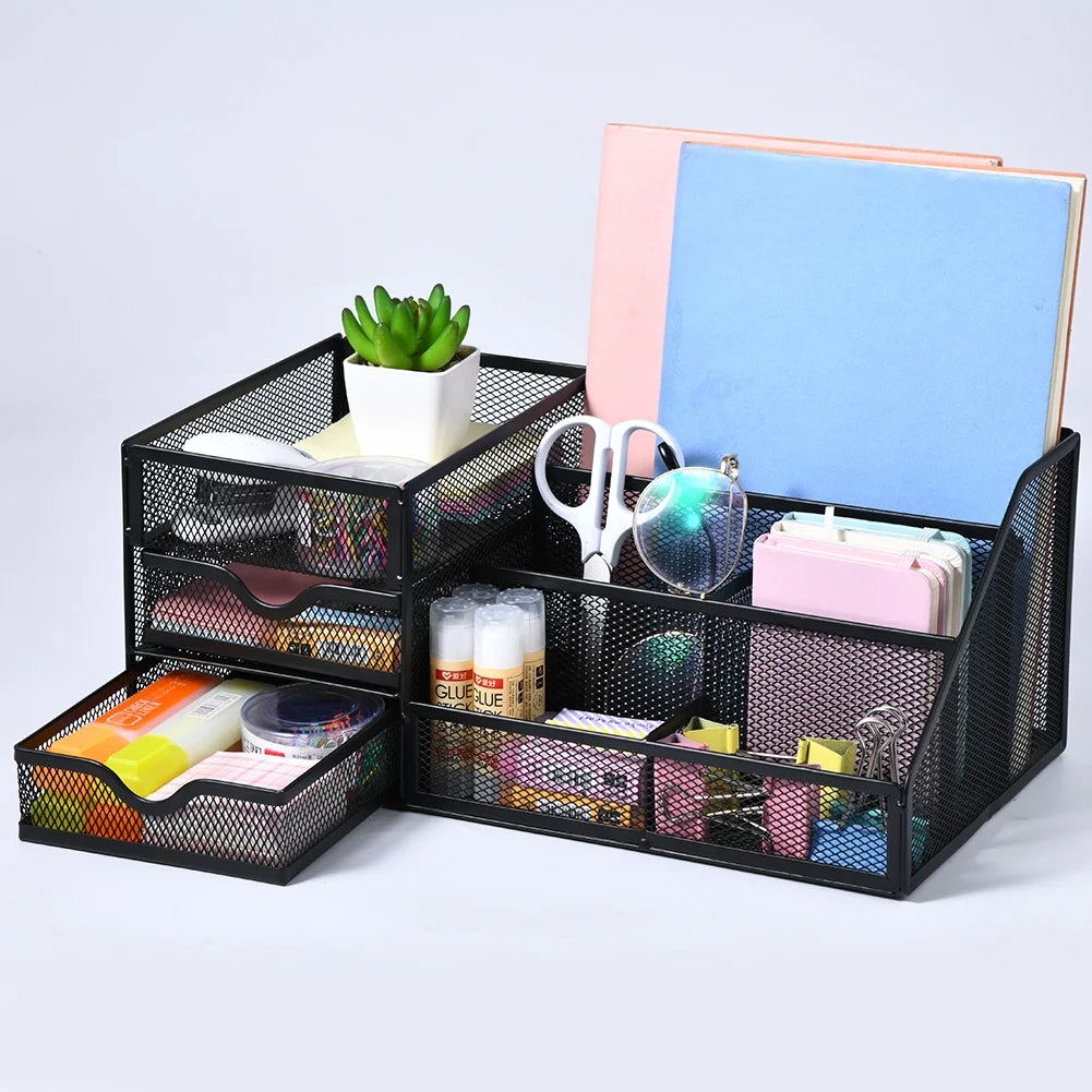 Mesh Desk Organizer with Drawers,, Office Desktop Organization for Office Supplies,（1Pack）
