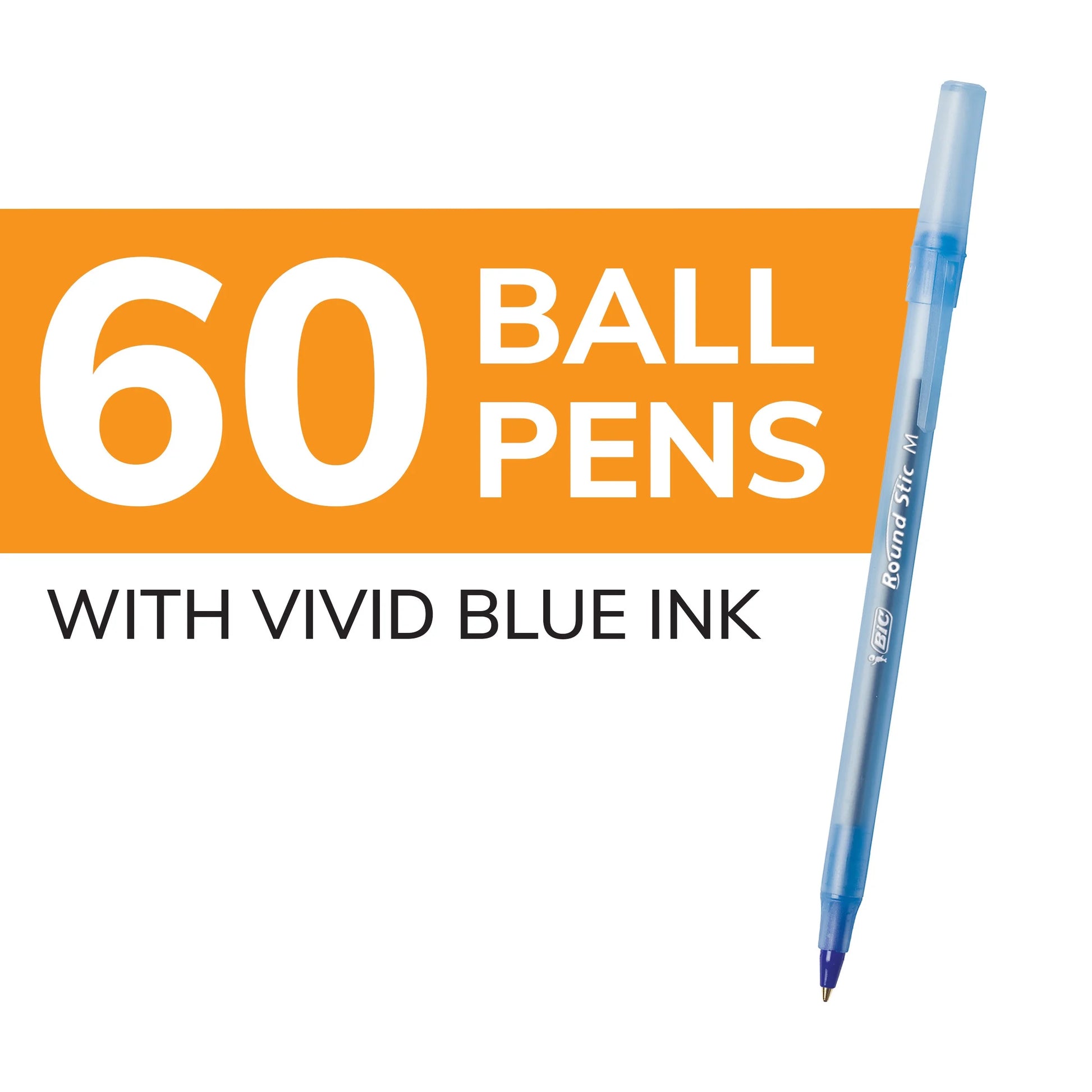 (3 Pack)  round Stic Xtra Life Ballpoint Pens, Medium Point, Blue Ink, 60 Count