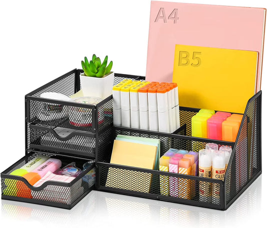 Mesh Desk Organizer with Drawers,, Office Desktop Organization for Office Supplies,（1Pack）
