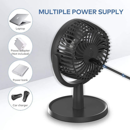Mini Desk Fan, USB Powered Desktop Fan with 4 Speeds, Small but Powerful Strong Airflow Work Quiet, 310° Adjustment, Portable Personal Air Circulator Fan for Desktoptable Office Bedroom-Black