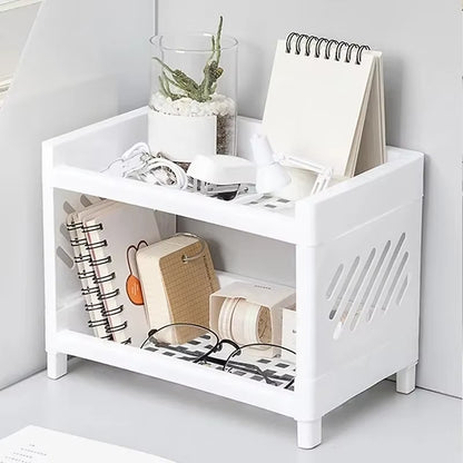 Double Layer Rectangular Desk Organizer - Stylish Storage Rack for Students & Office Accessories