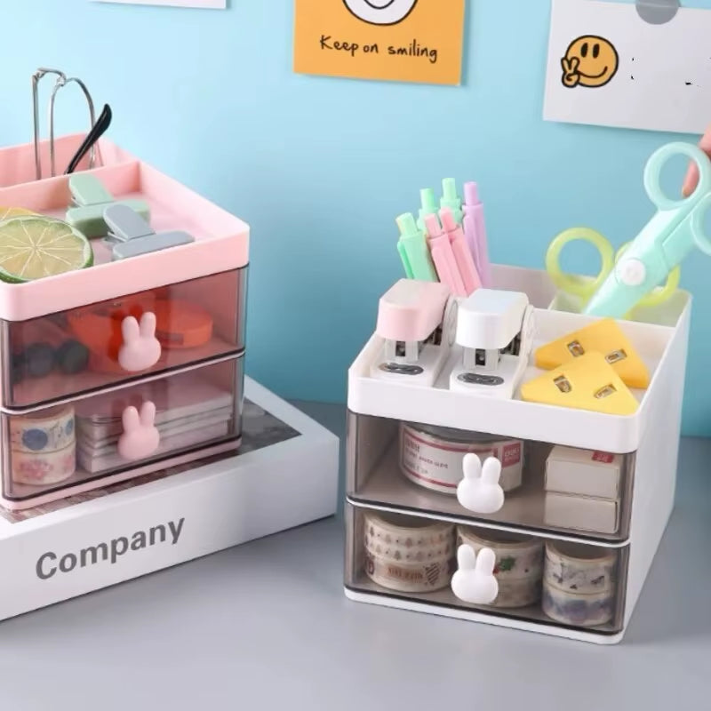 Compact Multi-Functional Desk Organizer with Drawer - Perfect for Office, Makeup, and Stationery Storage