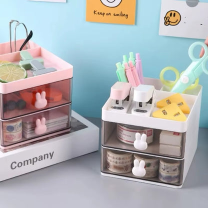 Compact Multi-Functional Desk Organizer with Drawer - Perfect for Office, Makeup, and Stationery Storage