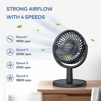 Mini Desk Fan, USB Powered Desktop Fan with 4 Speeds, Small but Powerful Strong Airflow Work Quiet, 310° Adjustment, Portable Personal Air Circulator Fan for Desktoptable Office Bedroom-Black