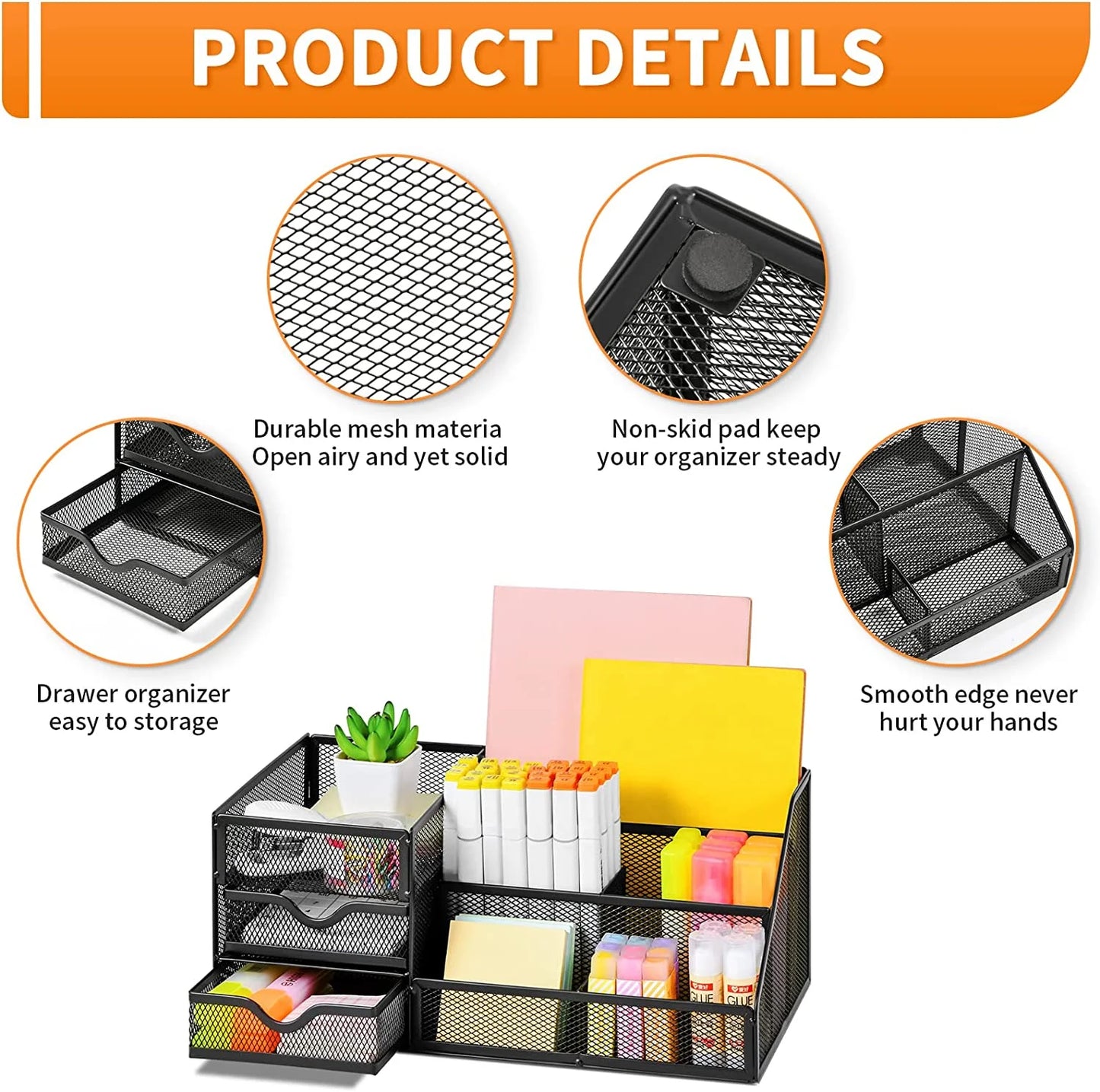 Mesh Desk Organizer with Drawers,, Office Desktop Organization for Office Supplies,（1Pack）